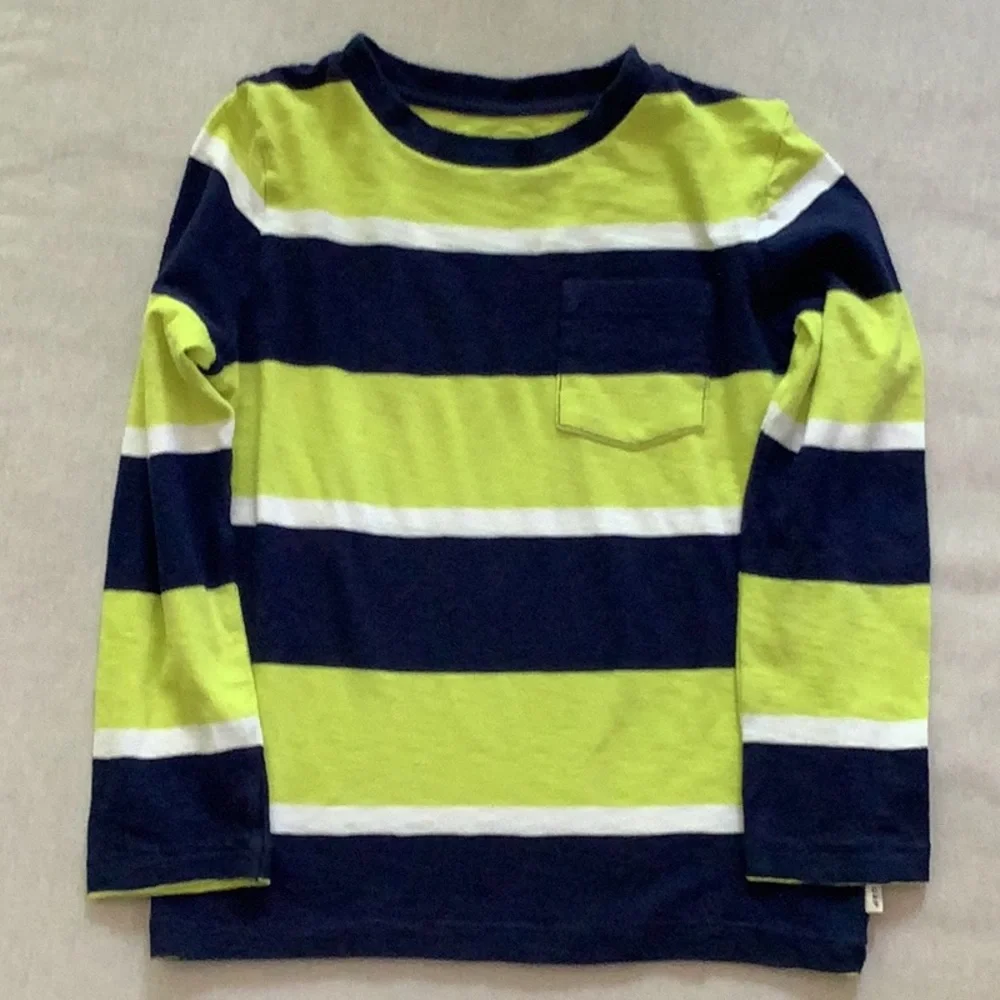 Gap Kids: TOP Long Sleeve TEE XS Stripe T-Shirt - Yellow/Navy/White